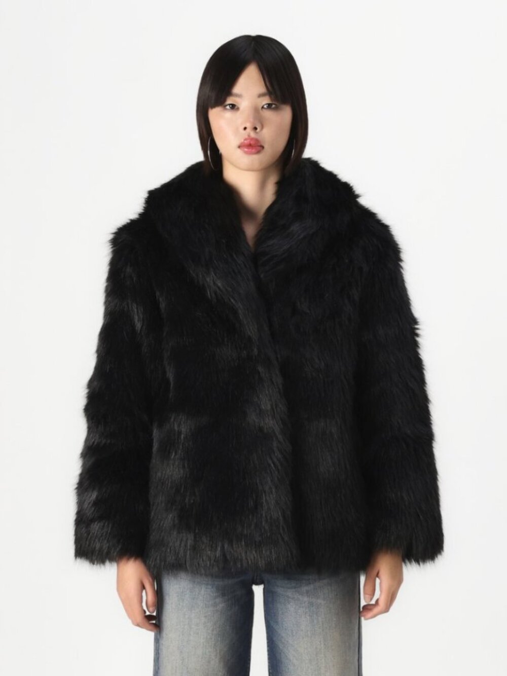 Abercrombie & Fitch Black Faux Fur Shawl Collar Statement Coat Jacket Size M NWT